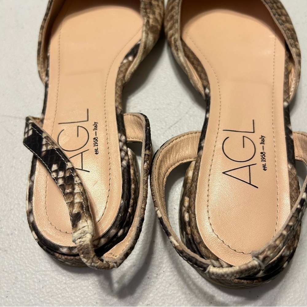 AGL Slingback Snakeskin Flat Sandal Size 36.5 - Picture 4 of 8